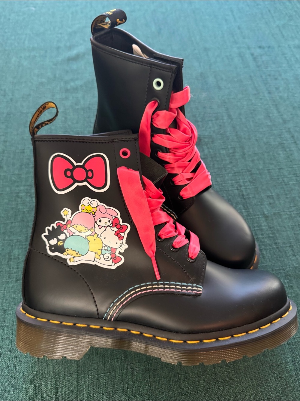 Hello Kitty Sanrio Dr. Martin Black Combat Boots with Pink Accents
